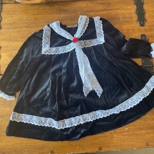 Vintage Evy Girls 4T 4 T Toddler Black Velvet Lace Dress